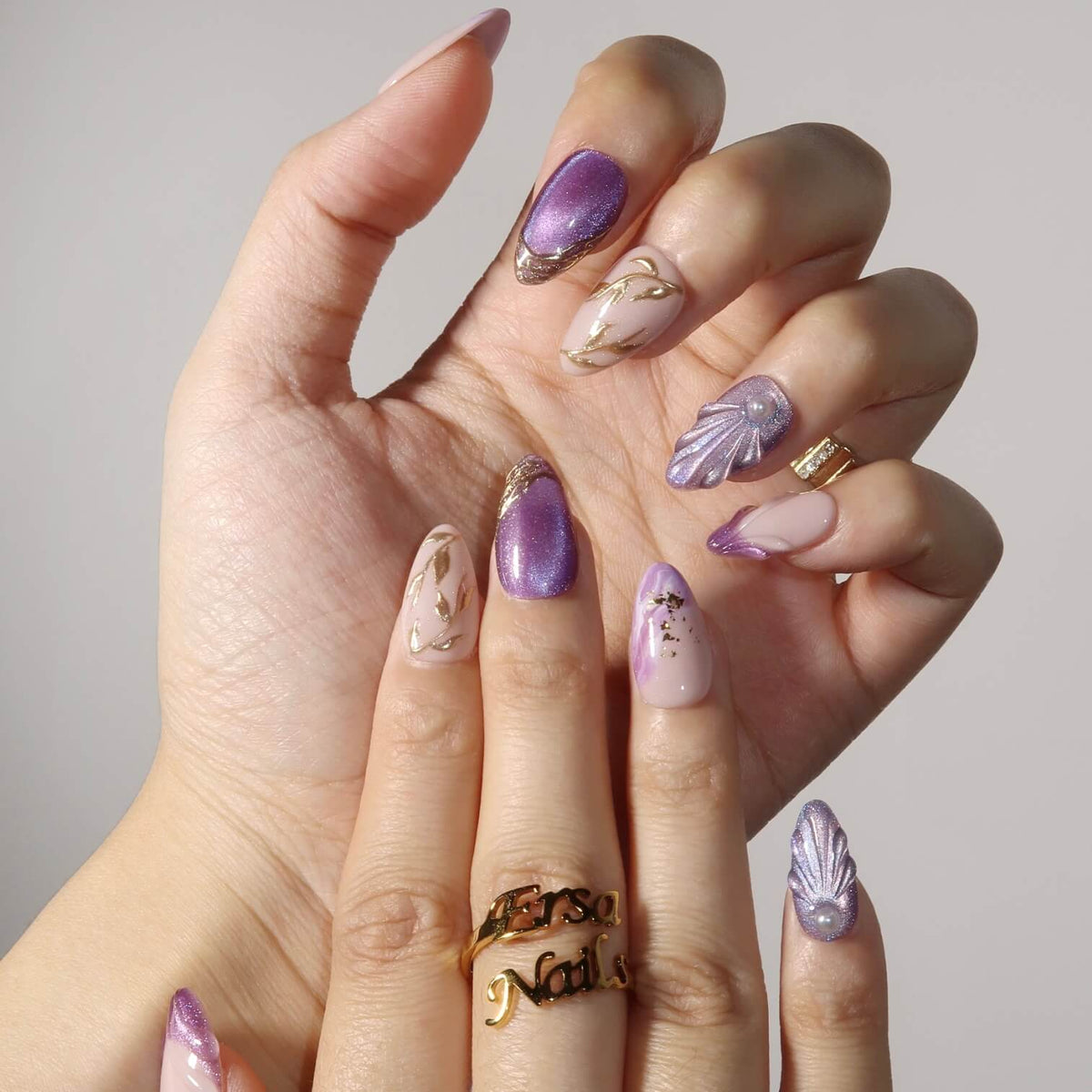 Amethyst Glow - Ersa Nails Nude Purple Gold PressOnNails