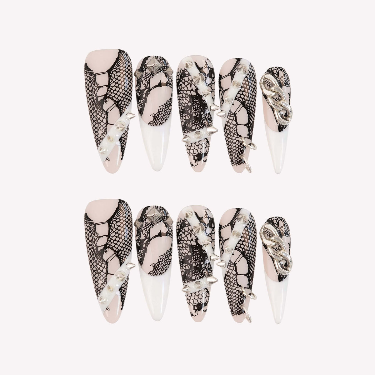 Bad Girl - Ersa Nails Nude Black White PressOnNails