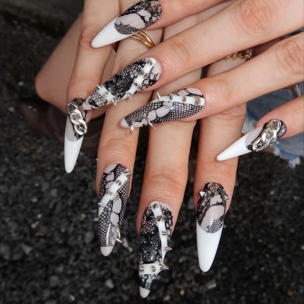 Bad Girl - Ersa Nails Nude Black White PressOnNails