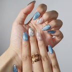 Beyond the Sea - Ersa Nails Nude Blue Silver PressOnNails