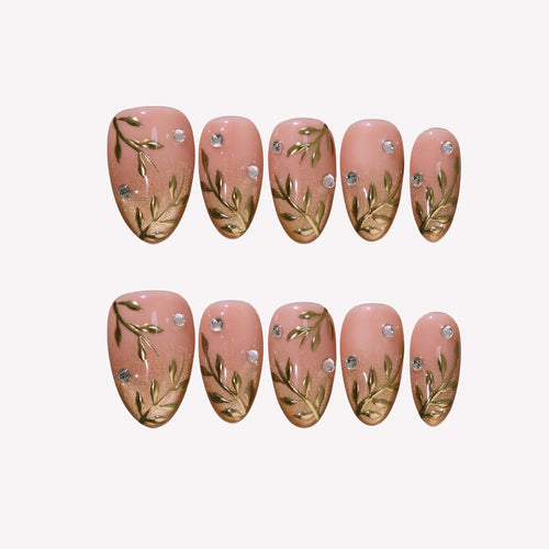 Blissful Radiance - Ersa Nails Nude Gold PressOnNails