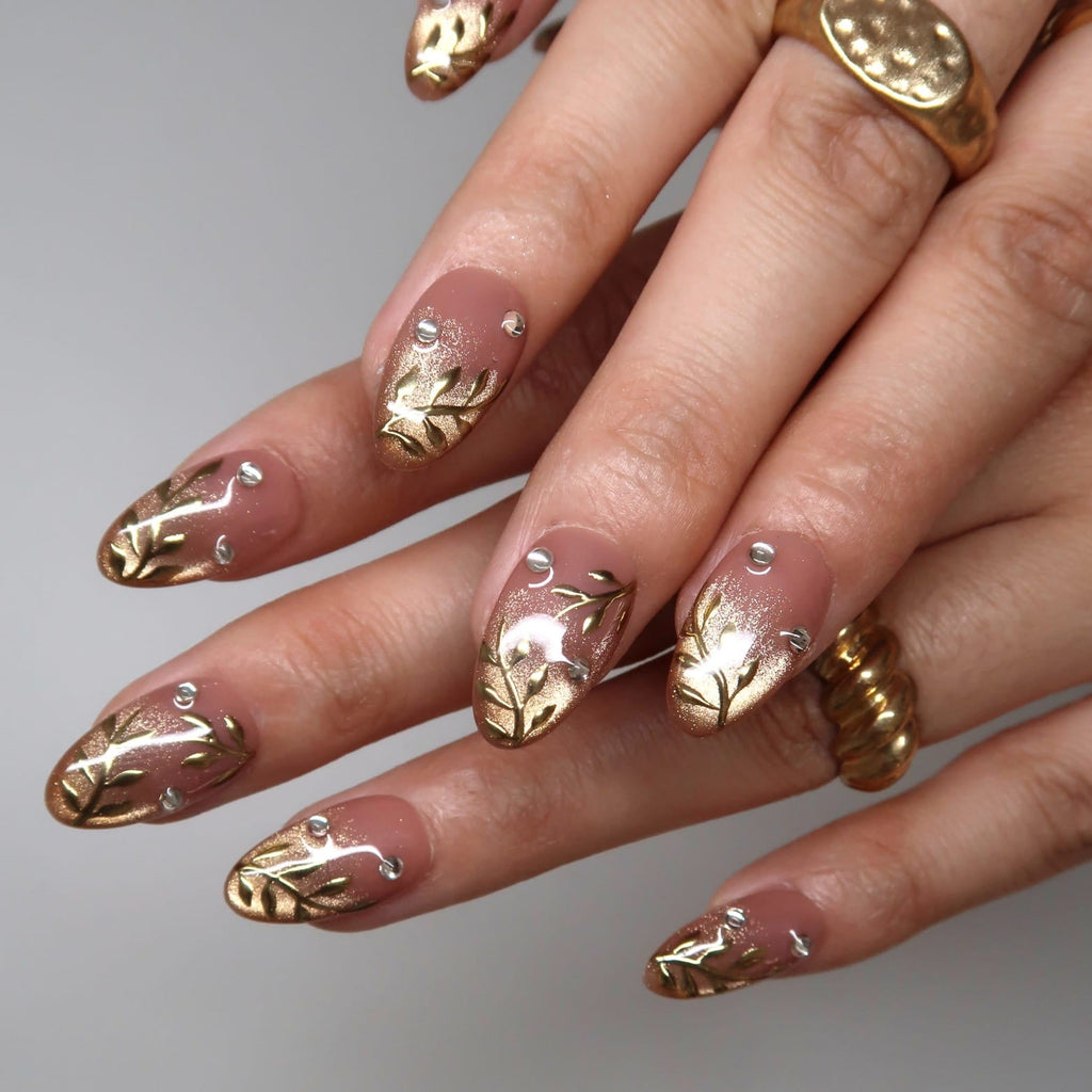 Blissful Radiance - Ersa Nails Nude Gold PressOnNails