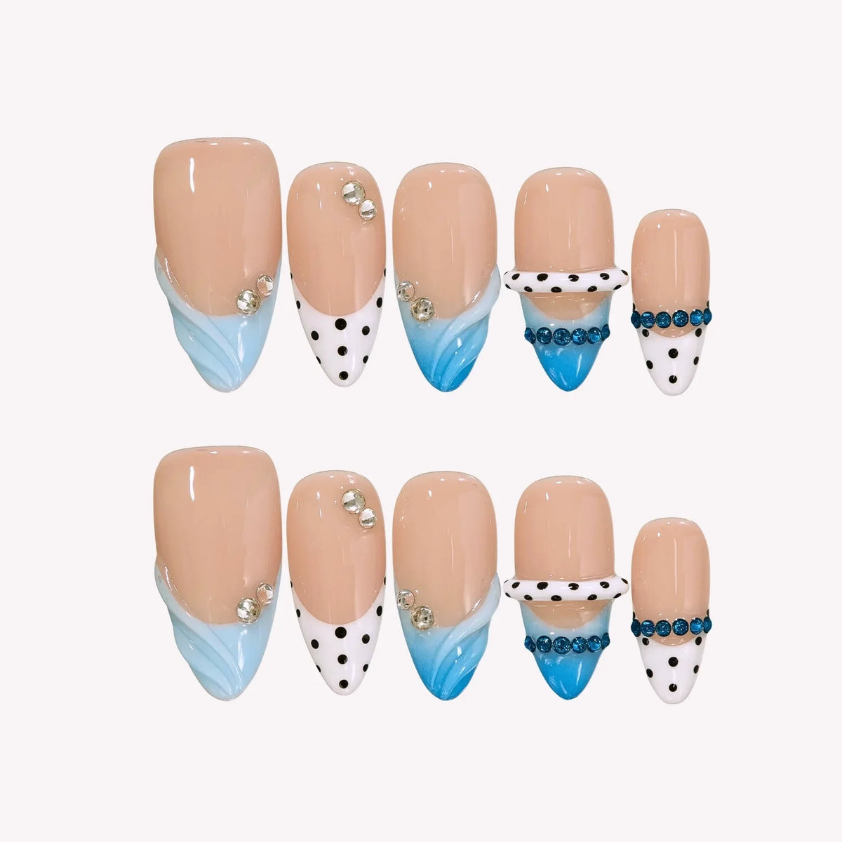 Blue Riviera - Ersa Nails Nude Blue White PressOnNails