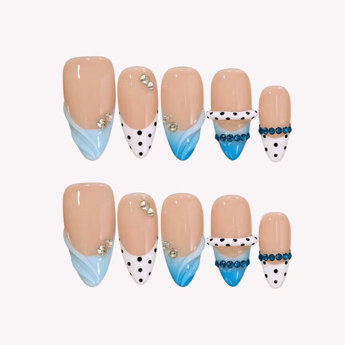 Blue Riviera - Ersa Nails Nude Blue White PressOnNails