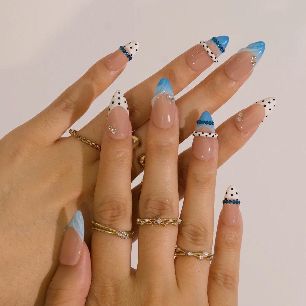 Blue Riviera - Ersa Nails Nude Blue White PressOnNails