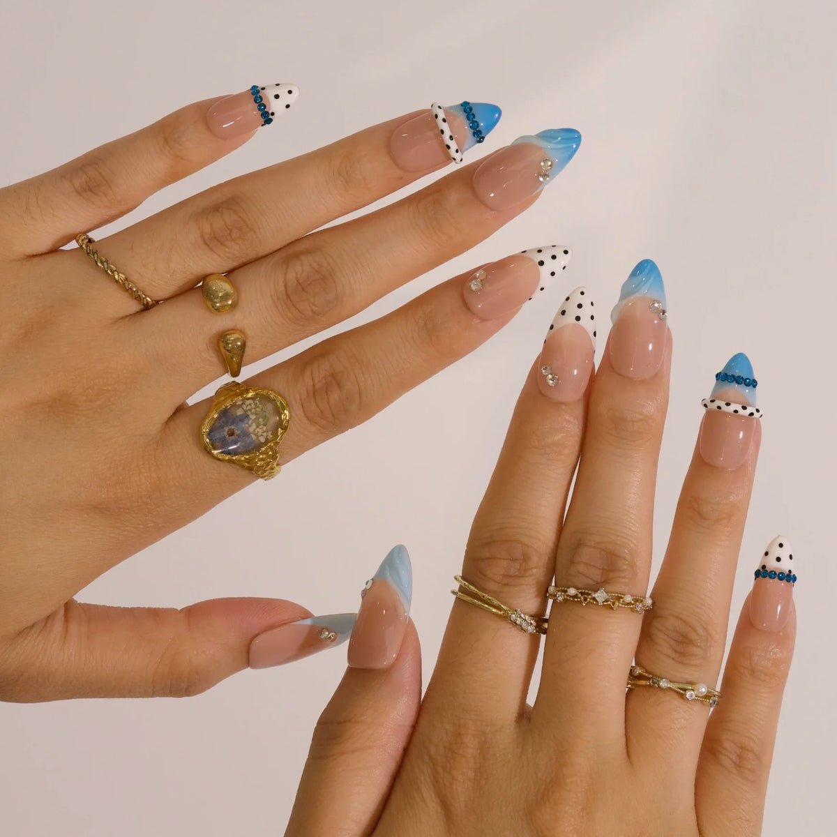 Blue Riviera - Ersa Nails Nude Blue White PressOnNails