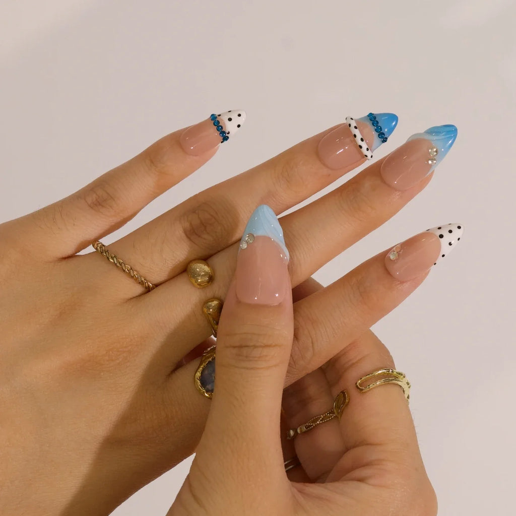 Blue Riviera - Ersa Nails Nude Blue White PressOnNails