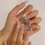 Blue Riviera - Ersa Nails Nude Blue White PressOnNails