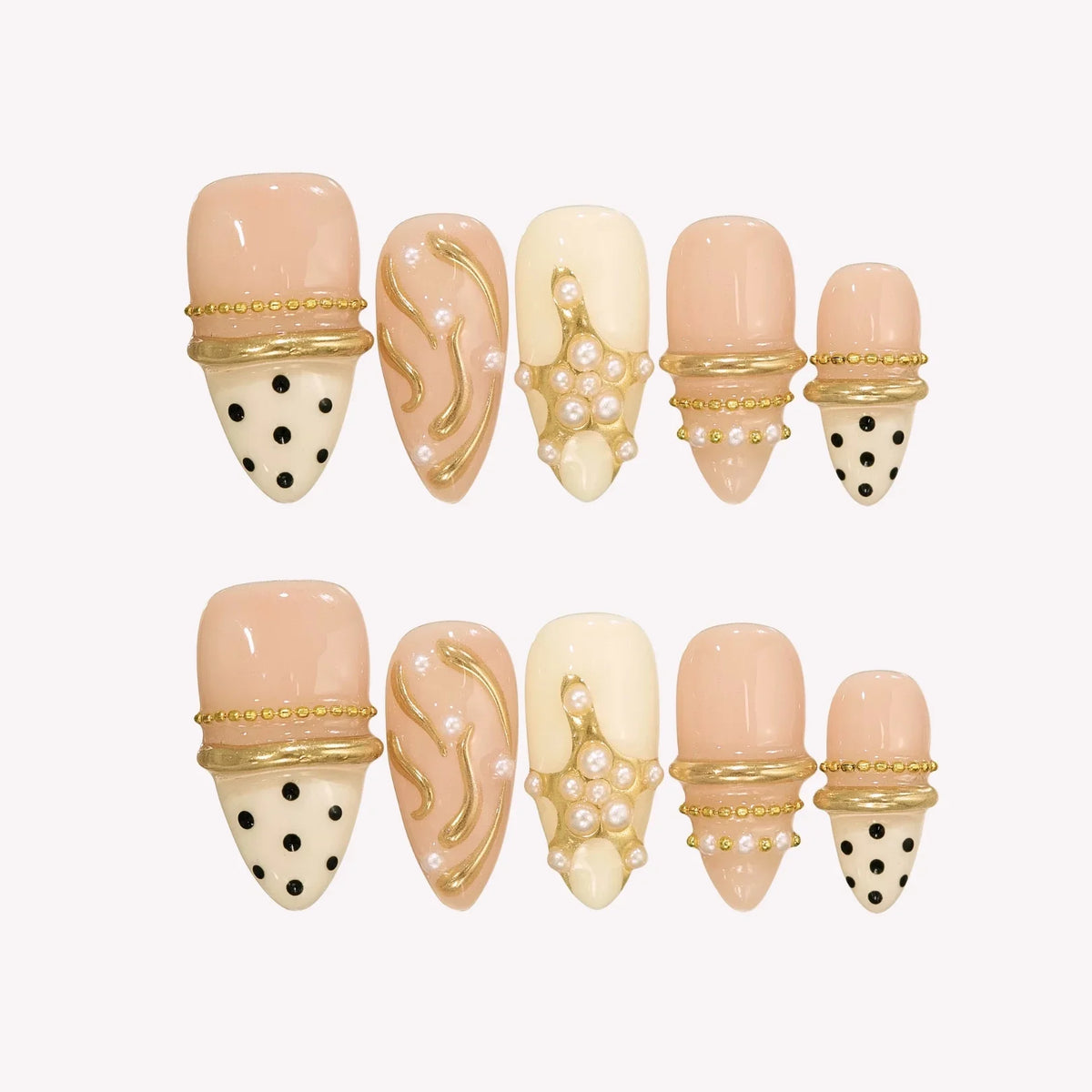 Classy Chaos - Ersa Nails Nude White Gold PressOnNails