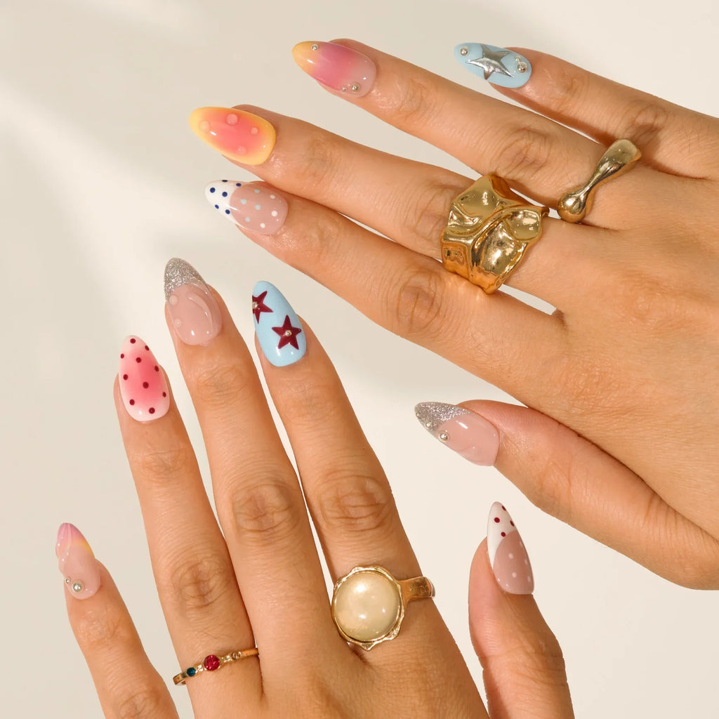 Crisp Soda - Ersa Nails Nude White Blue PressOnNails