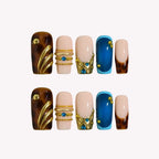 Crowned Up - Ersa Nails Nude Blue Brown Long Square PressOnNails