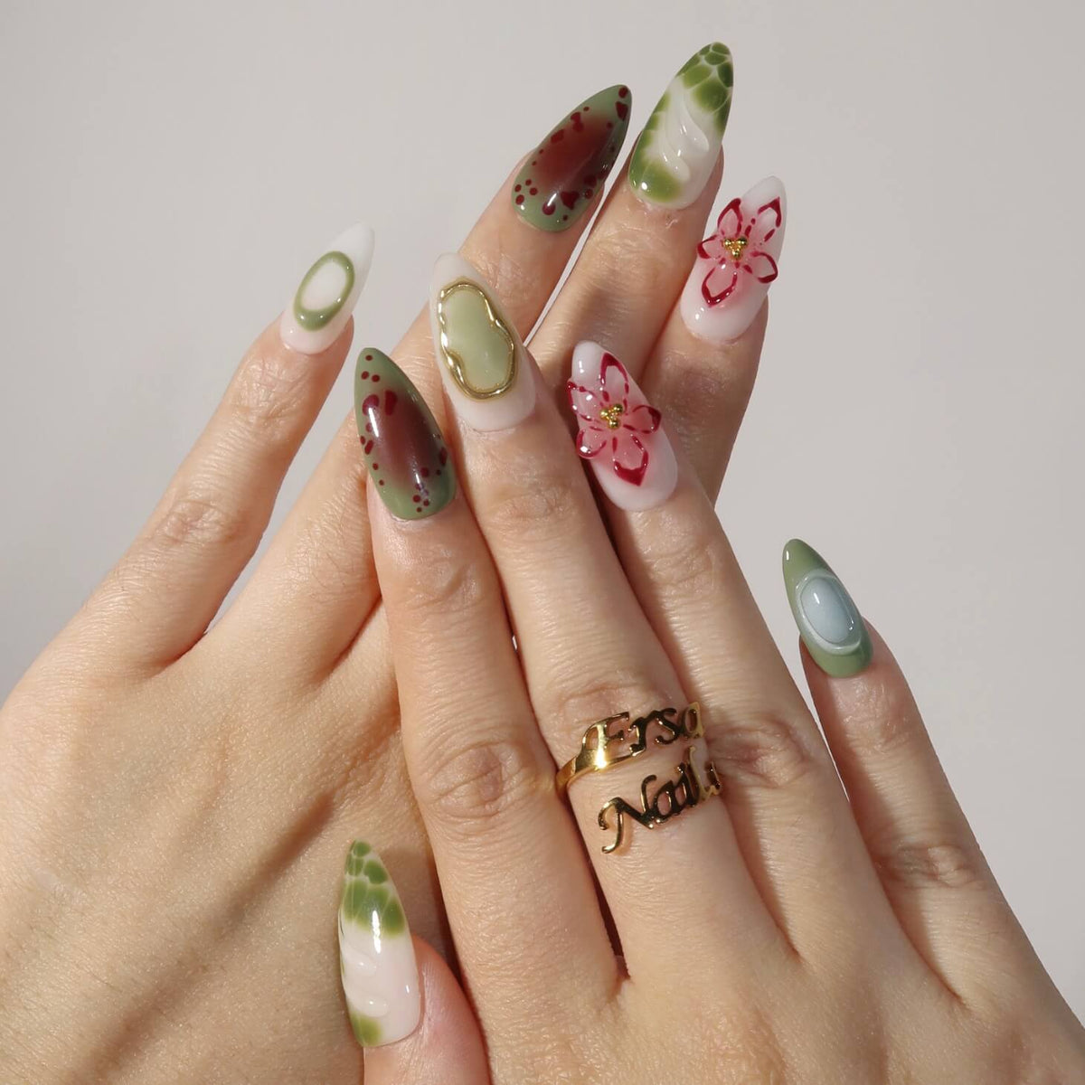 Deep Woods - Ersa Nails Jade White Brown PressOnNails