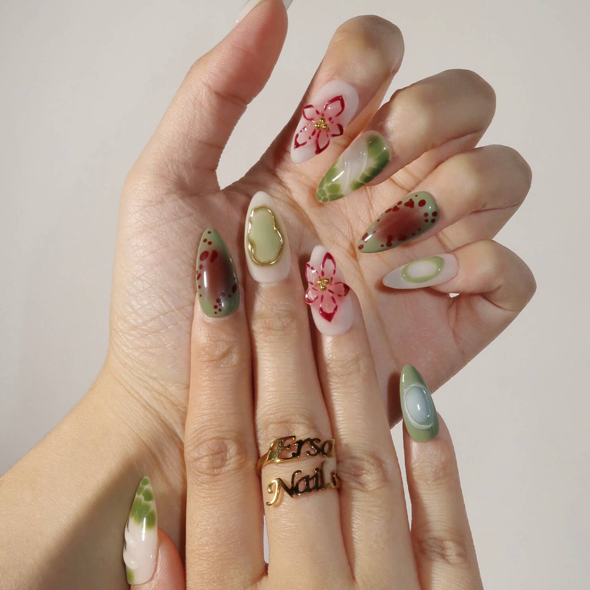 Deep Woods - Ersa Nails Jade White Brown PressOnNails
