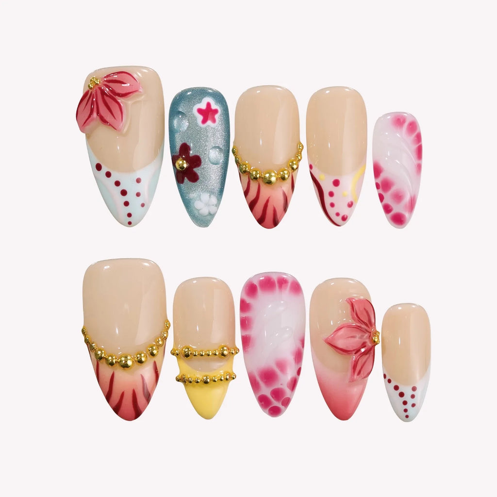 Flame of Passion - Ersa Nails Nude Pink Blue Yellow PressOnNails