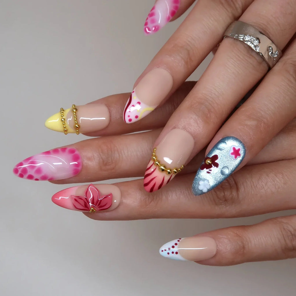 Flame of Passion - Ersa Nails Nude Pink Blue Yellow PressOnNails