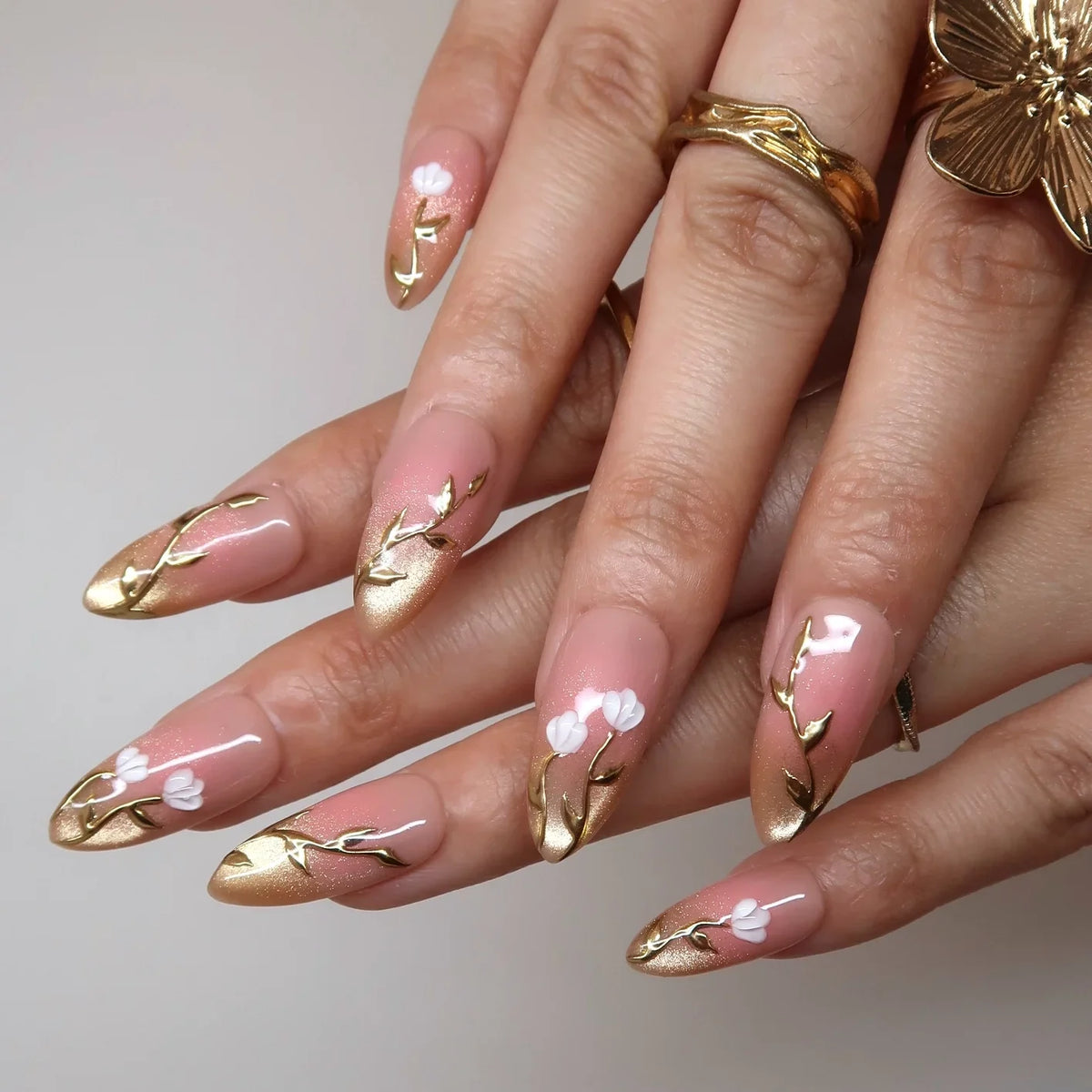 Fleur d’Or - Ersa Nails Nude Gold PressOnNails