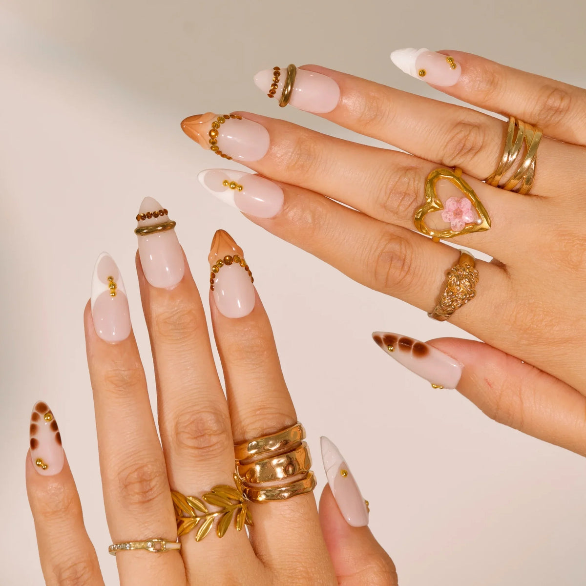 Gold Digger - Ersa Nails Nude Brown White PressOnNails