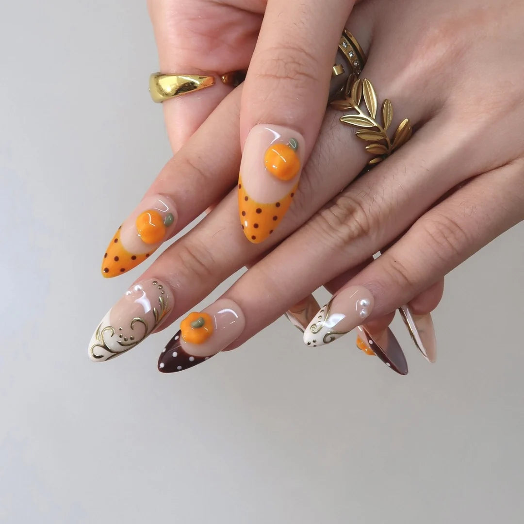 Golden Pumpkin - Ersa Nails Nude Orange Brown Medium Almond PressOnNails