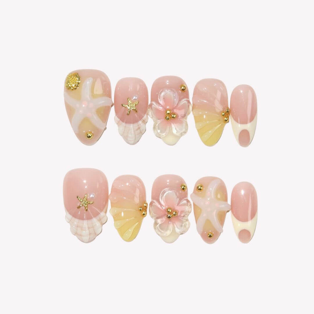 Golden Shoreline - Ersa Nails Nude White Yellow PressOnNails