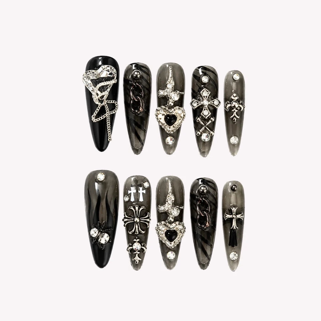Gothic Radiance - Ersa Nails Black Long Oval PressOnNails