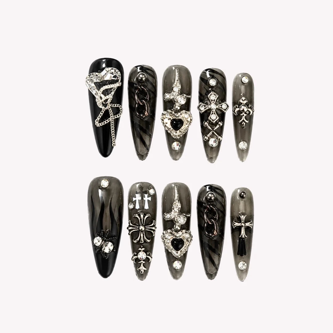 Gothic Radiance - Ersa Nails Black Long Oval PressOnNails