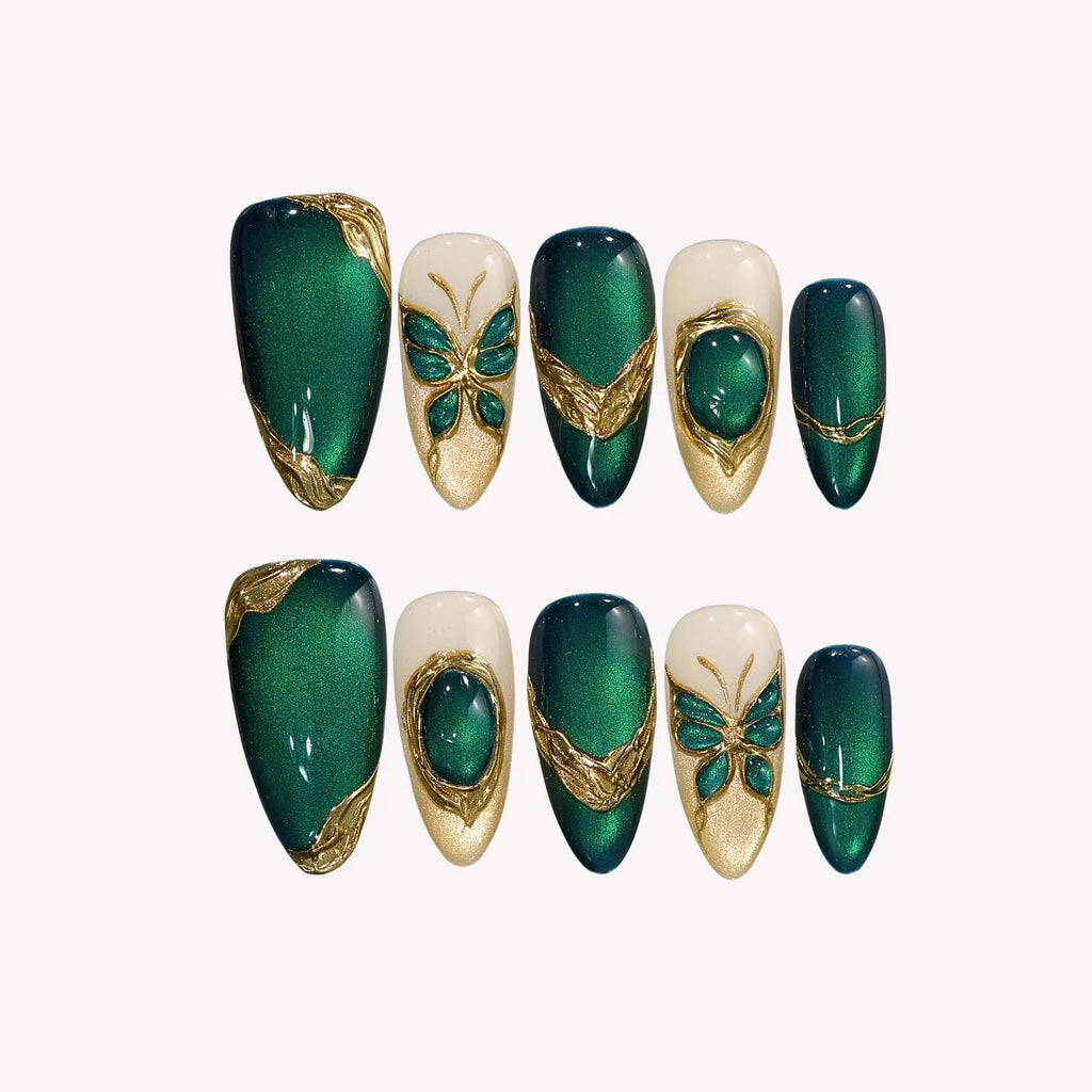 Green Aura - Ersa Nails Jade Gold PressOnNails