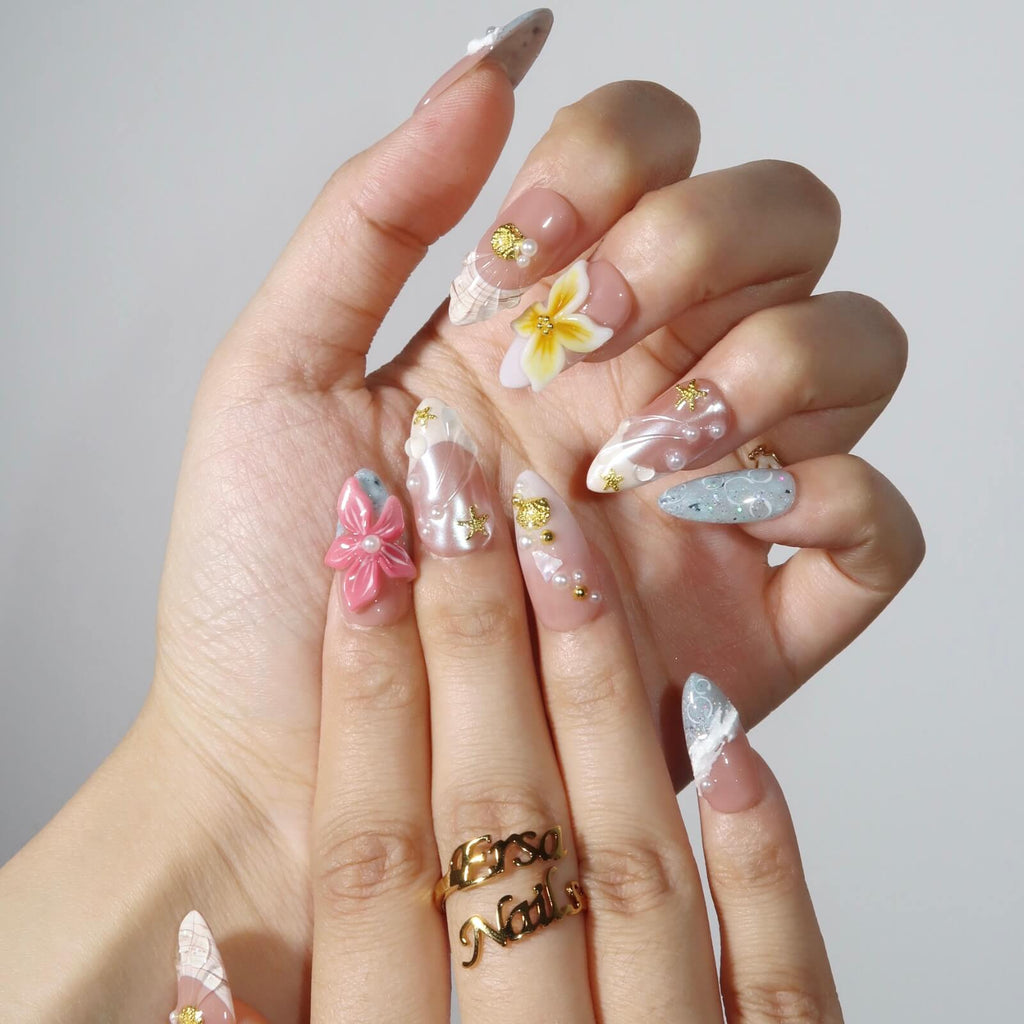Honolulu - Ersa Nails Nude Blue White PressOnNails