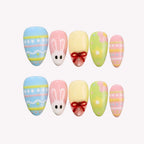 Hoppy Spring - Ersa Nails Blue Pink Yellow Jade PressOnNails