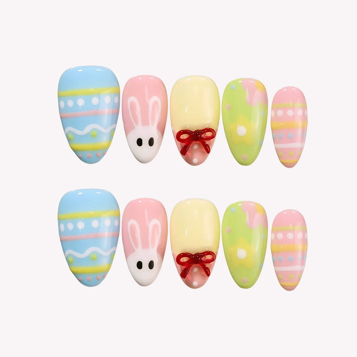 Hoppy Spring - Ersa Nails Blue Pink Yellow Jade PressOnNails
