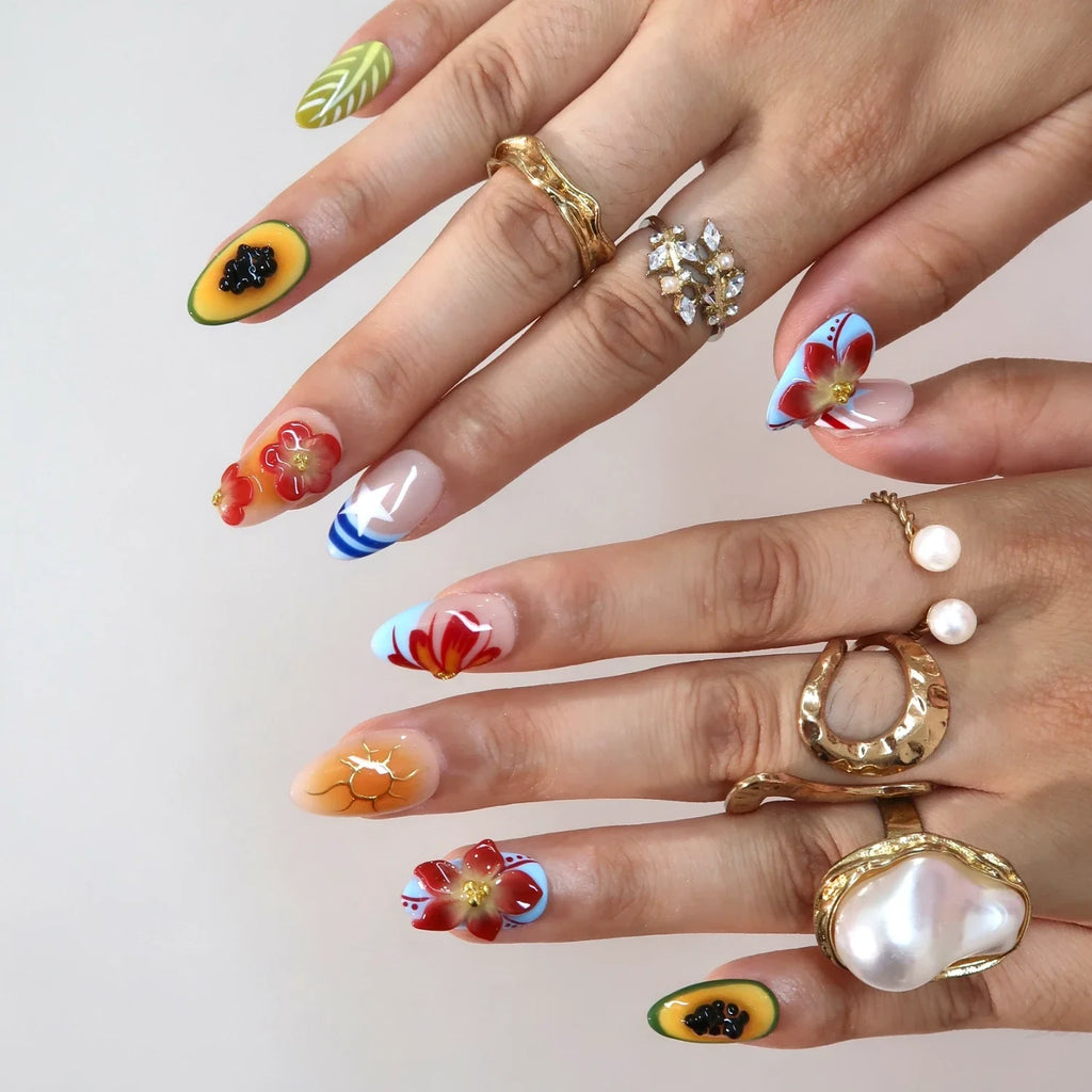 Island Gal- Ersa Nails Red Blue PressOnNails