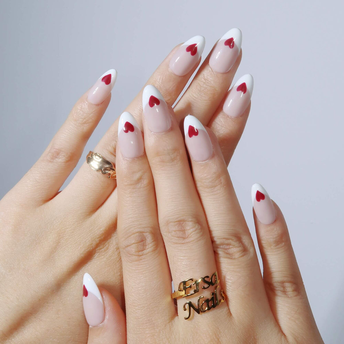 Little Heart - Ersa Nails Nude White Red PressOnNails