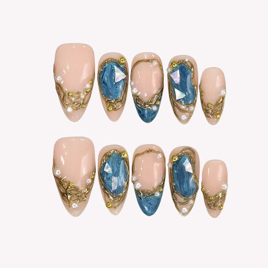 Make Waves - Ersa Nails Nude Blue PressOnNails