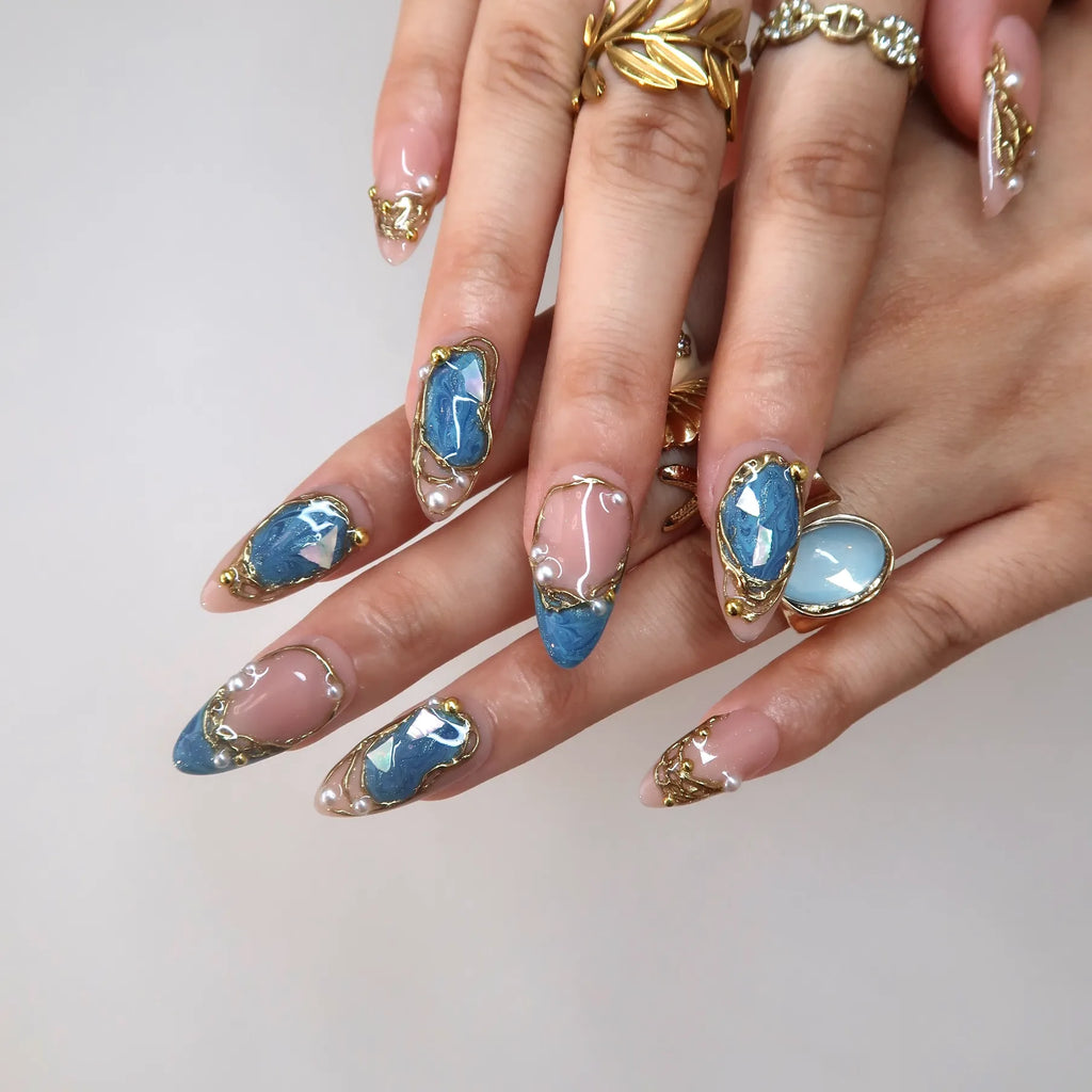 Make Waves - Ersa Nails Nude Blue PressOnNails