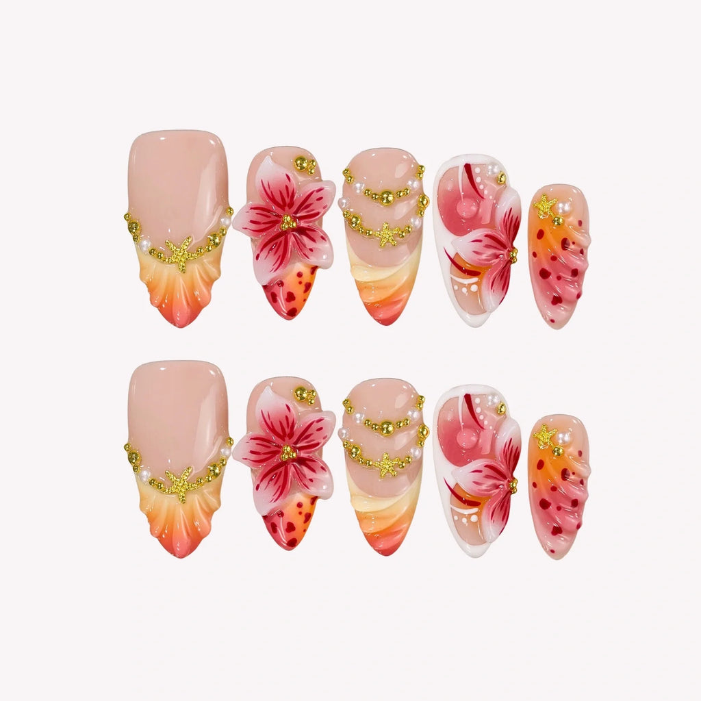 Maldives Sunset - Ersa Nails Pink Orange PressOnNails