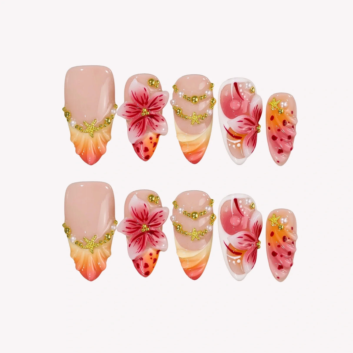 Maldives Sunset - Ersa Nails Pink Orange PressOnNails