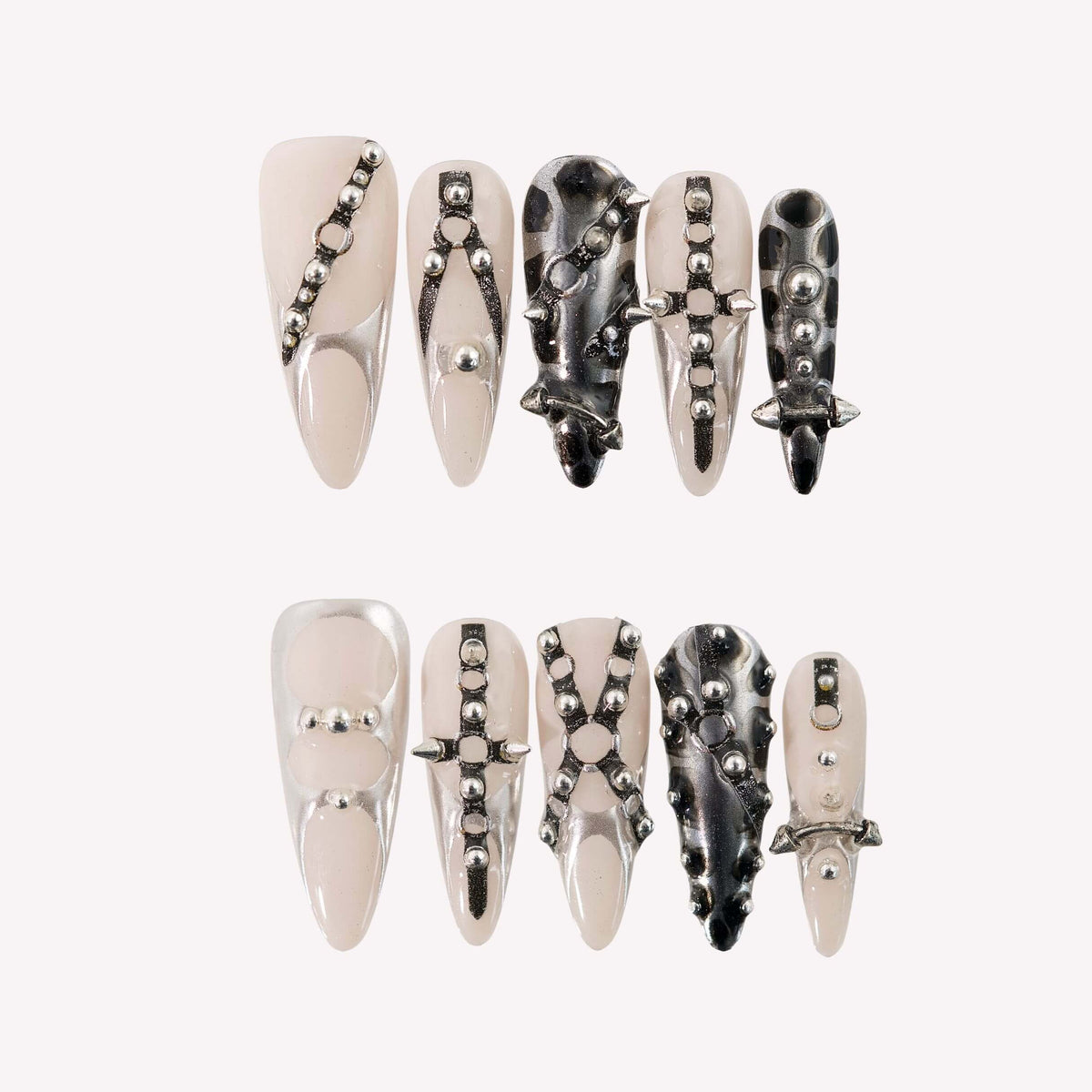 Metal Mesh - Ersa Nails Nude Silver PressOnNails