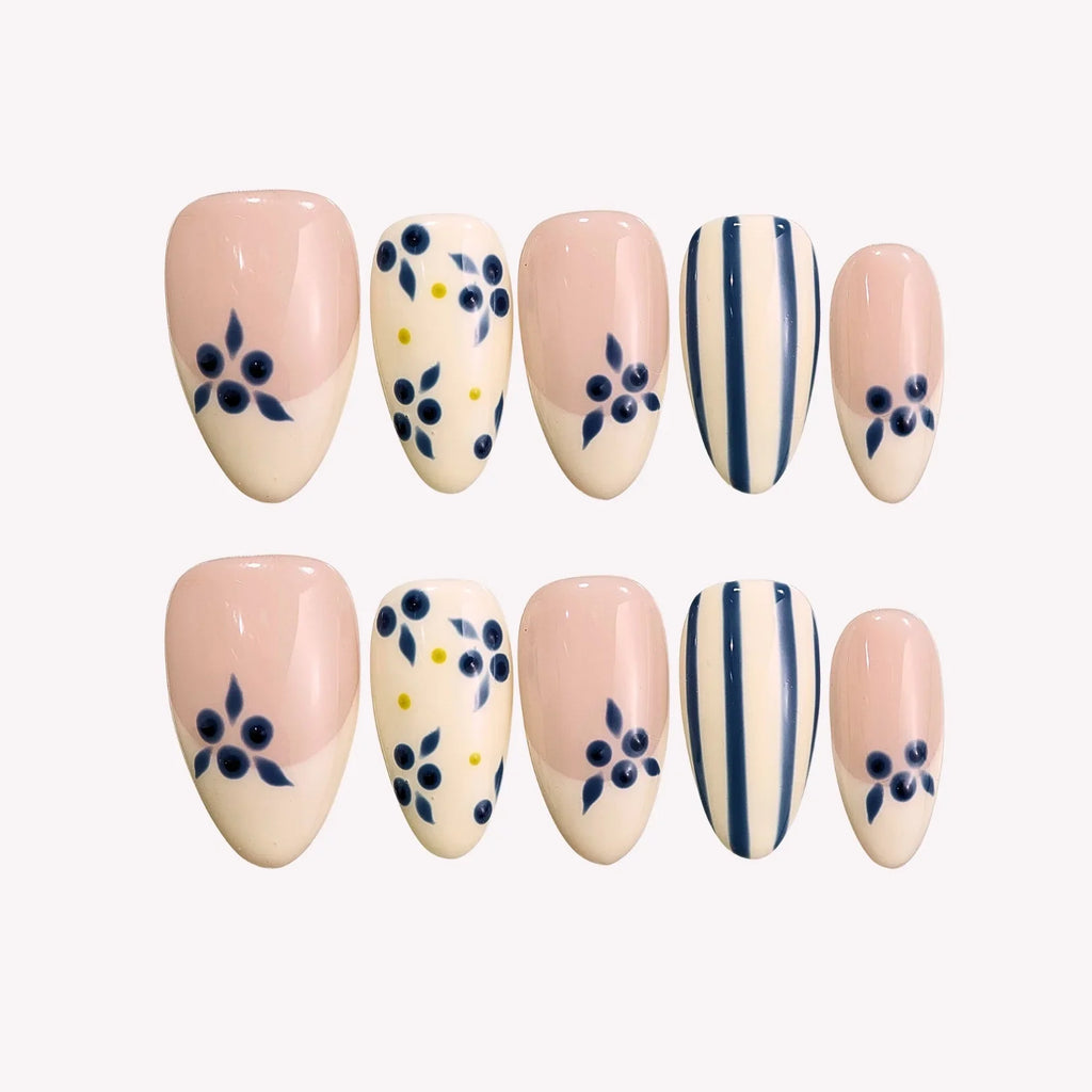 Milk & Berries - Ersa Nails Nude Blue White PressOnNails