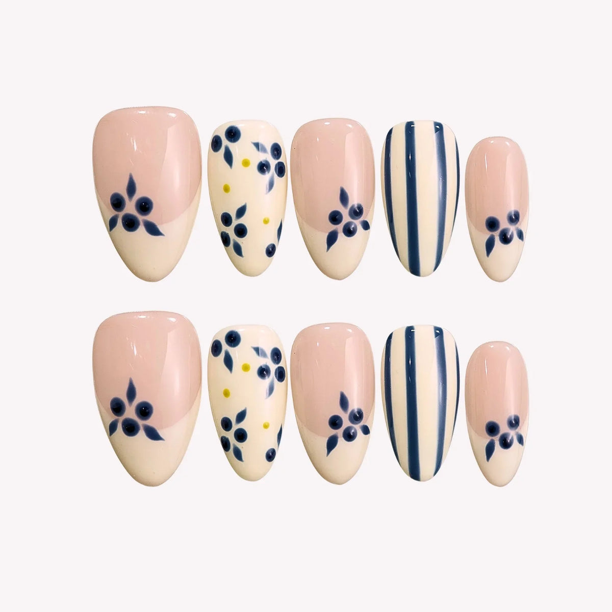 Milk & Berries - Ersa Nails Nude Blue White PressOnNails