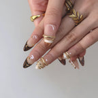 Modern Glam - Ersa Nails Nude Gold Brown Medium Almond PressOnNails