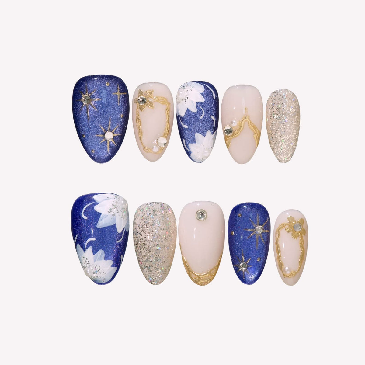 Moonlit Night- Ersa Nails Nude Blue PressOnNails