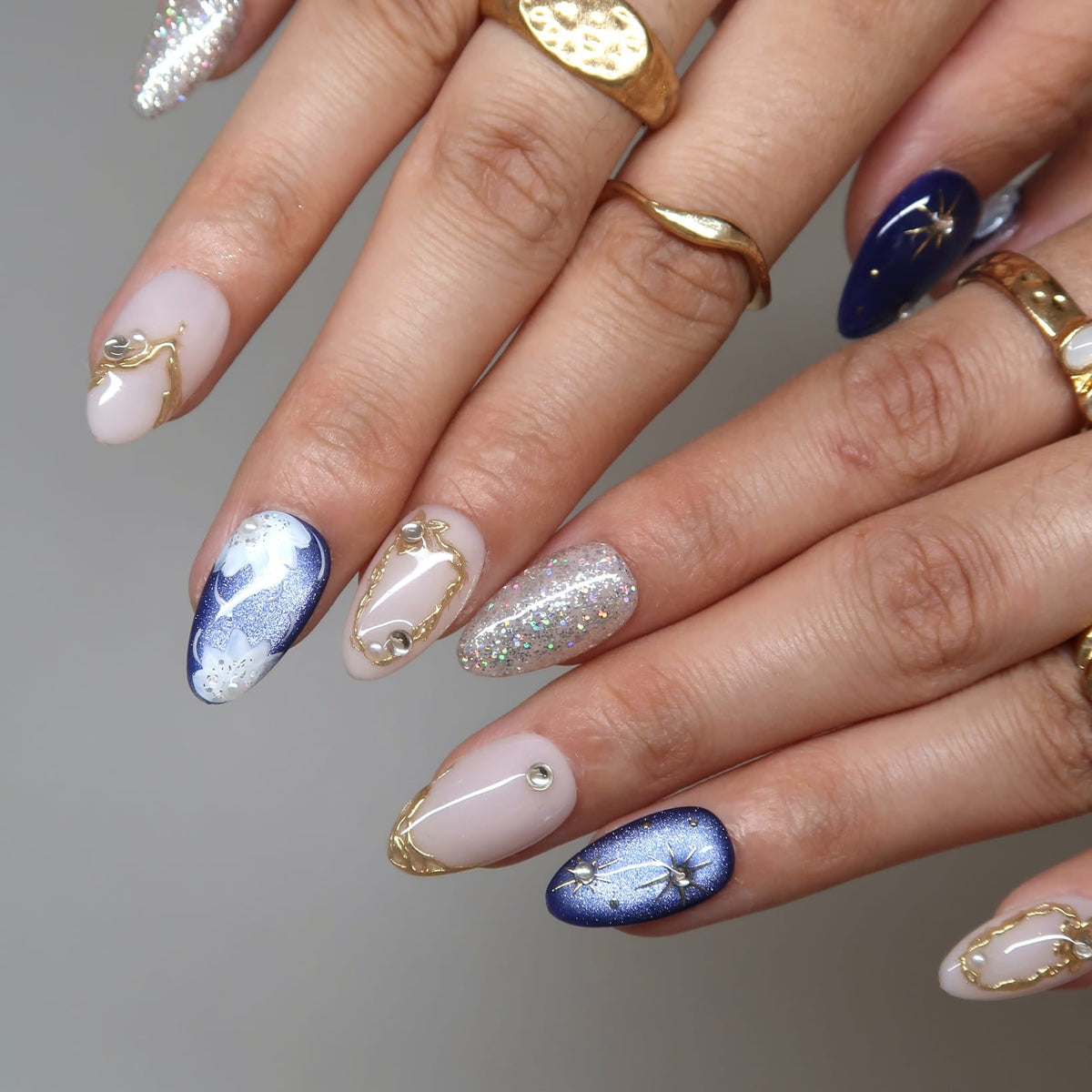 Moonlit Night- Ersa Nails Nude Blue PressOnNails