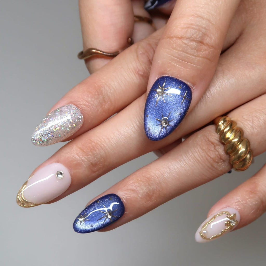 Moonlit Night- Ersa Nails Nude Blue PressOnNails