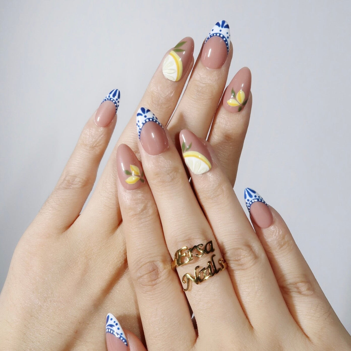 Never-ending Summer - Ersa Nails Nude Blue Yellow PressOnNails