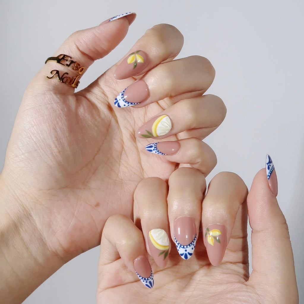 Never-ending Summer - Ersa Nails Nude Blue Yellow PressOnNails