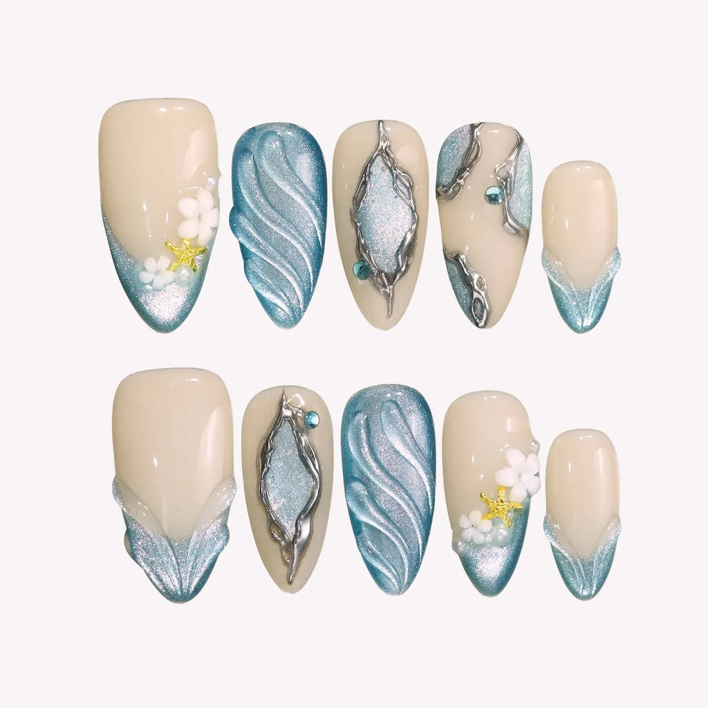 Ocean Breeze - Ersa Nails Nude Blue PressOnNails