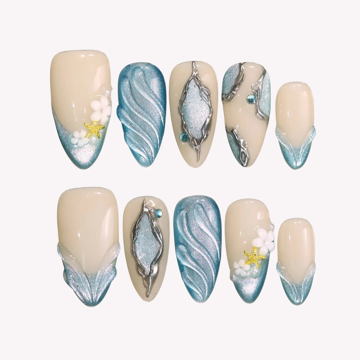 Ocean Breeze - Ersa Nails Nude Blue PressOnNails