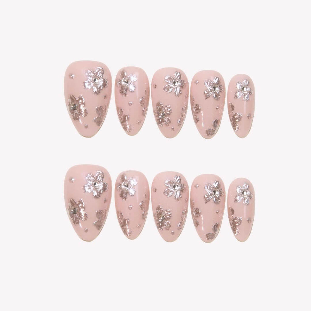 Petal by Petal - Ersa Nails Nude Silver PressOnNails