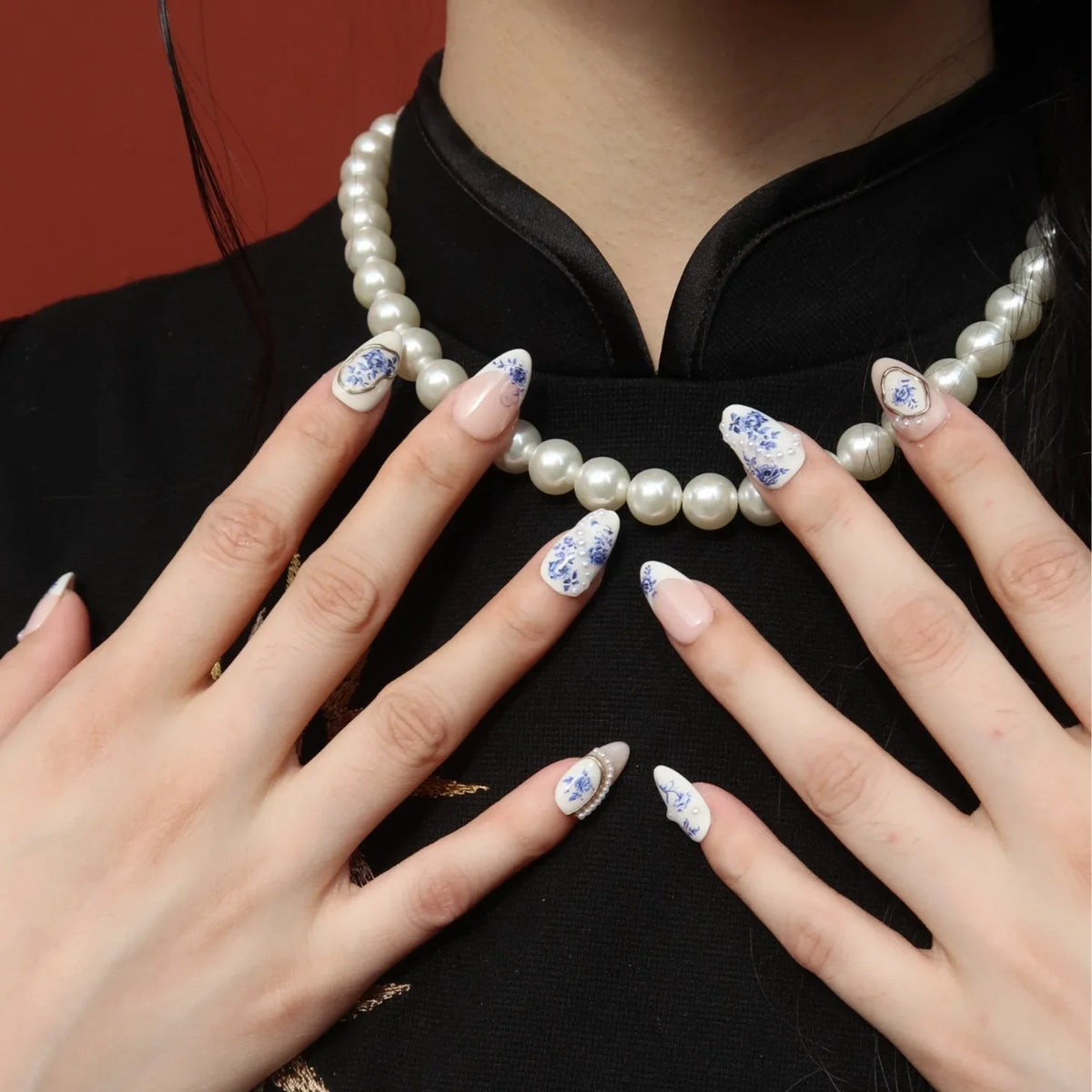 Petals of Grace- Ersa Nails WHITE NUDE BLUE PressOnNails