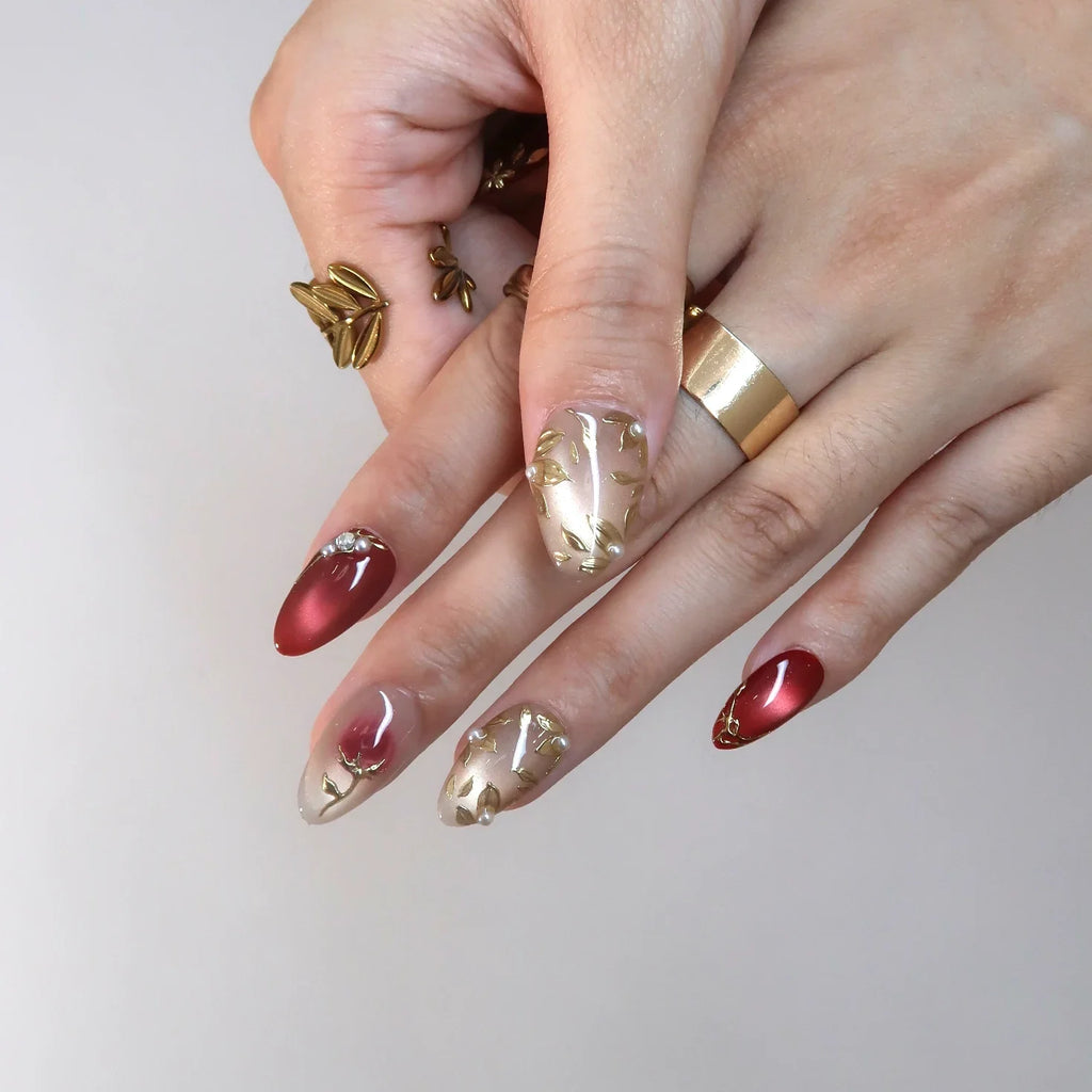 Ruby Hour - Ersa Nails Red Gold PressOnNails