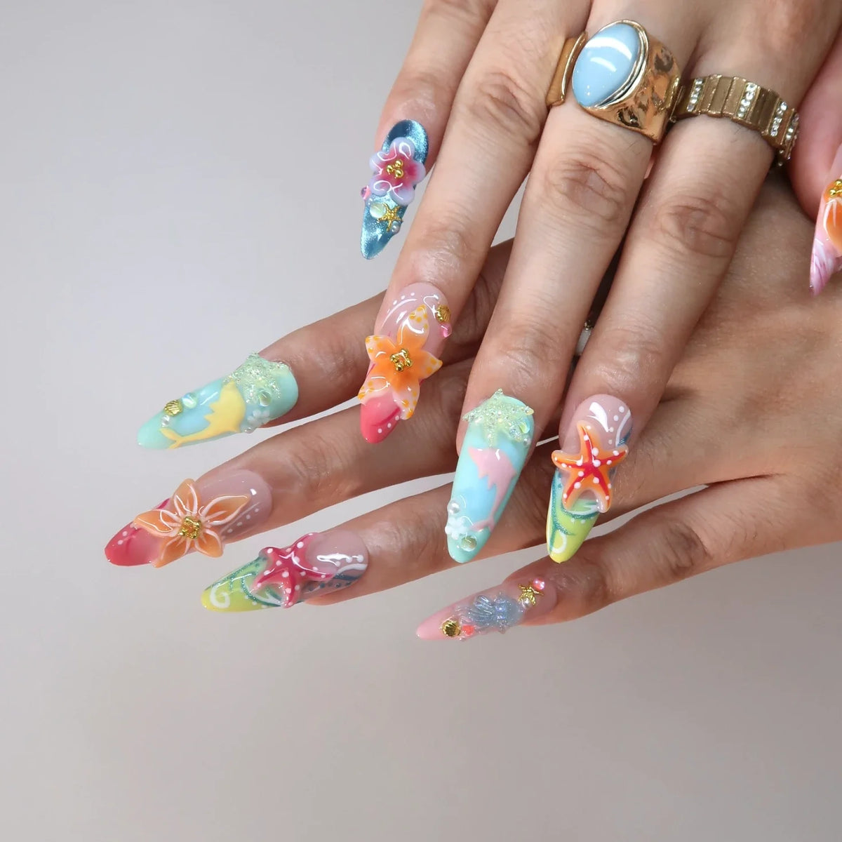 Seas the Day - Ersa Nails Blue Orange PressOnNails